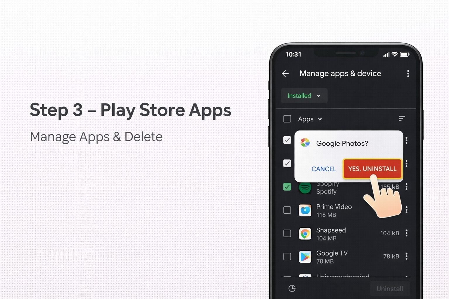 play store manage apps delete unused apps