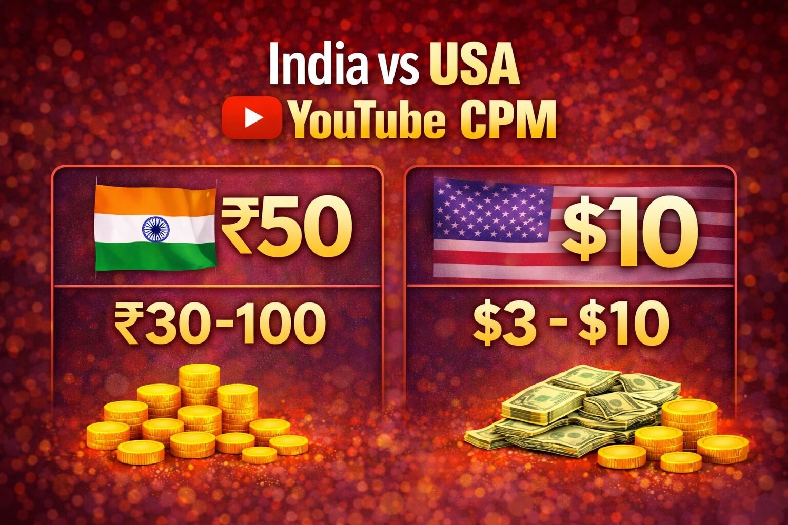 YouTube income India vs USA CPM comparison